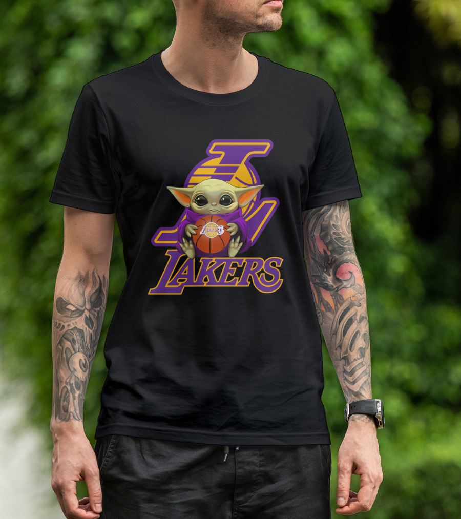 Lakers Fan Baby Alien Holding Basketball T-Shirt