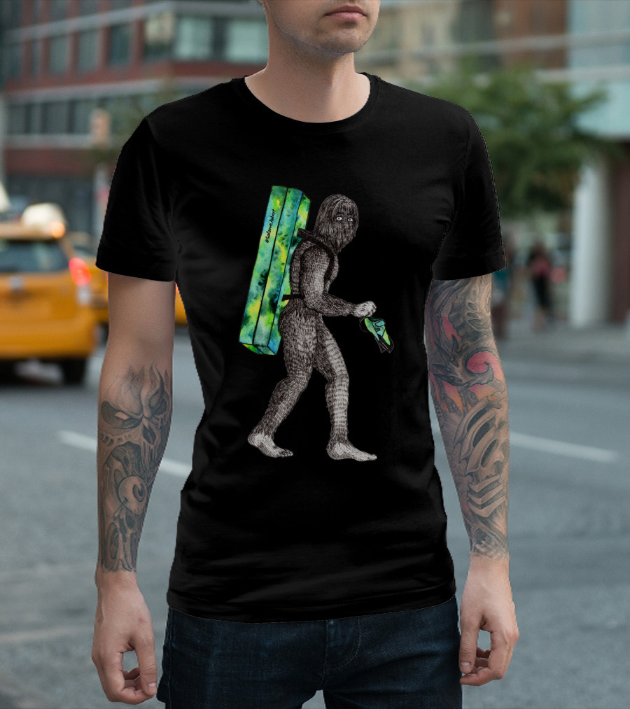 Bouldering Sasquatch With Crash Pad And Climbing Shoes T-Shirt