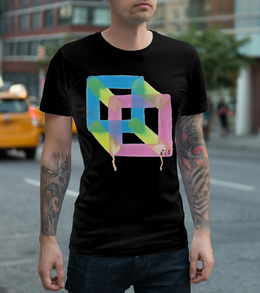Mik And Co The Cubicle Optical Illusion Interlocking Geometric Shapes T-Shirt