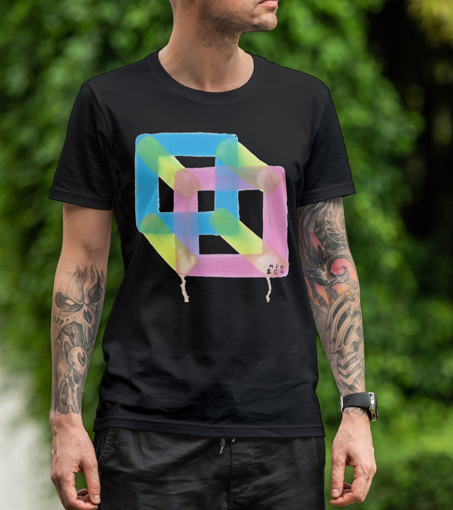 Mik And Co The Cubicle Optical Illusion Interlocking Geometric Shapes T-Shirt