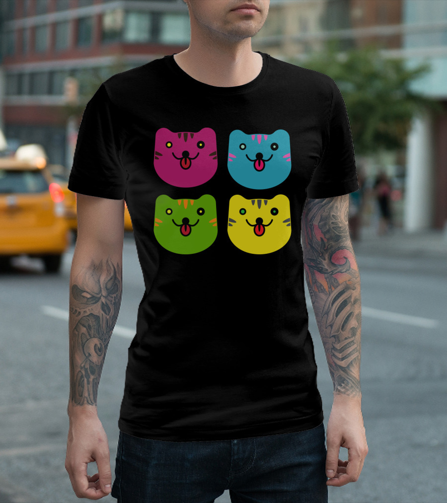 CatsDog Colorful Pop Art Style Cats Faces T-Shirt