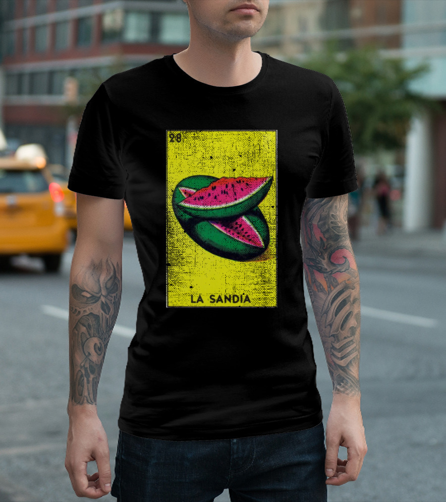 La Sandia 28 Mexican Loteria Bingo Card Watermelon T-Shirt