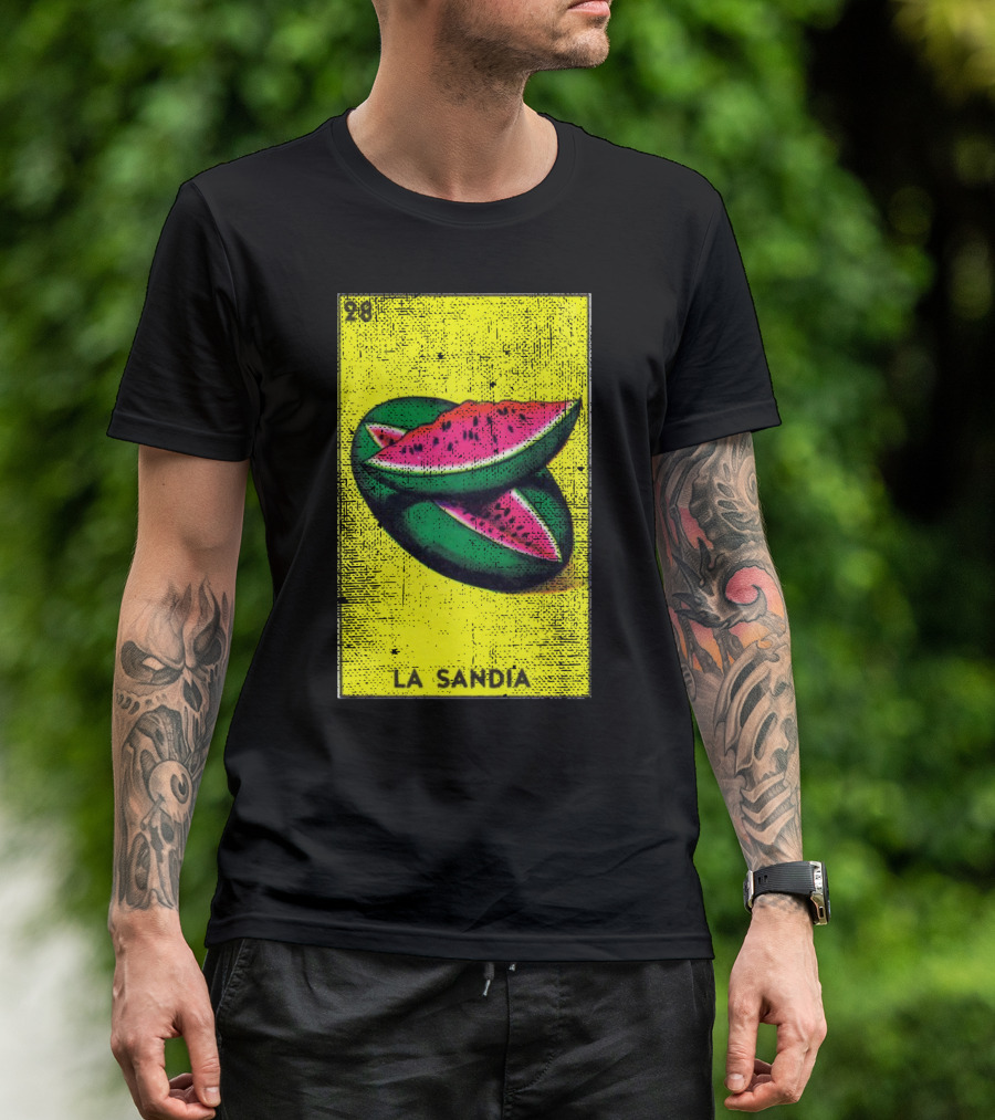 La Sandia 28 Mexican Loteria Bingo Card Watermelon T-Shirt