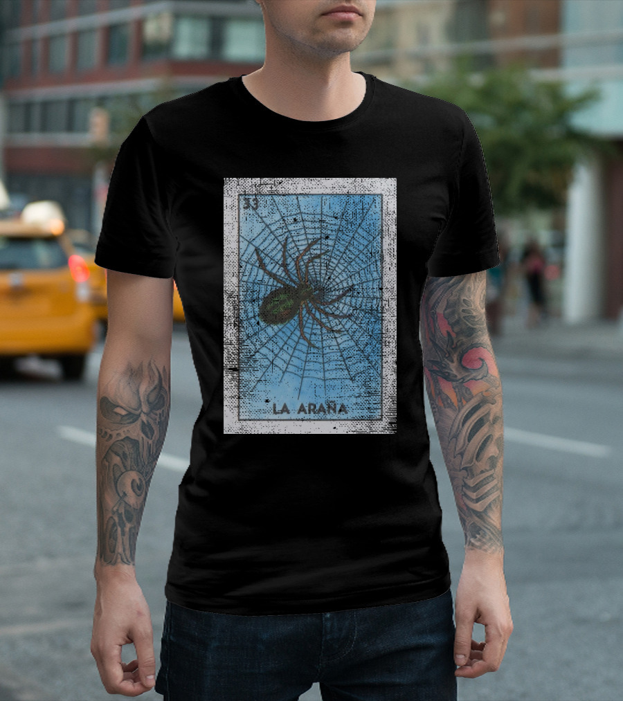 La Arana Mexican Loteria Card Number 33 Spider On Web T-Shirt