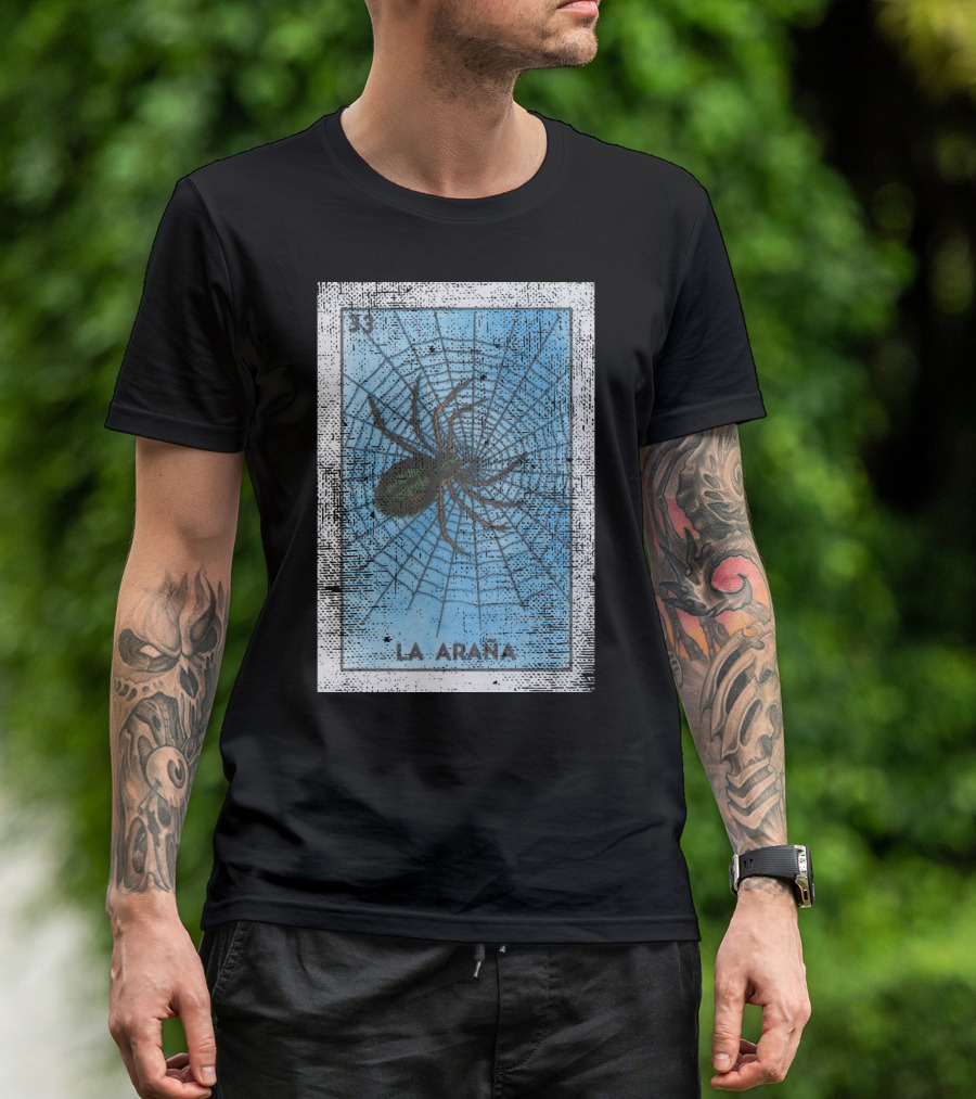 La Arana Mexican Loteria Card Number 33 Spider On Web T-Shirt