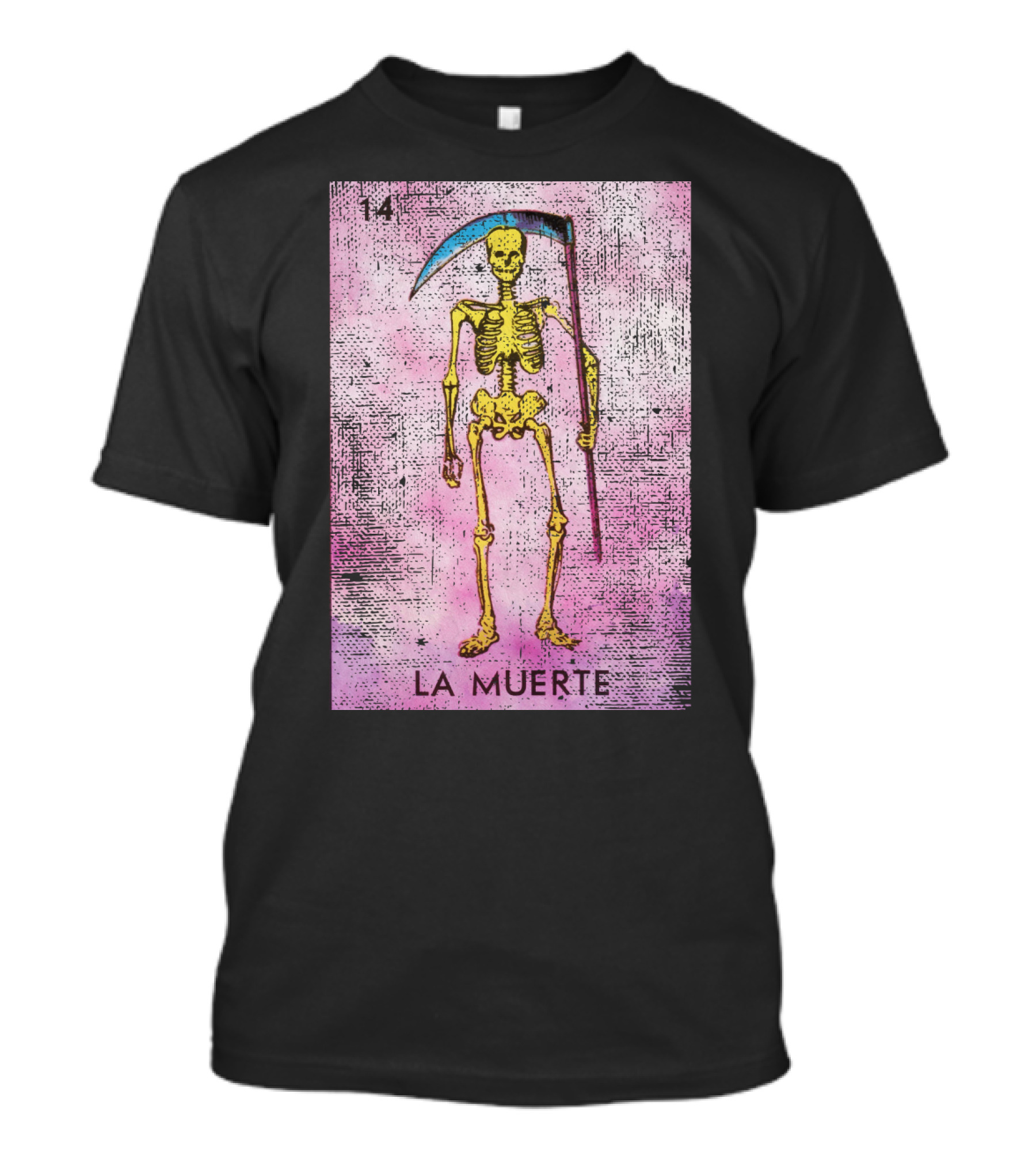 La Muerte Loteria Card 14 Skeleton With Scythe Mexican T-Shirt