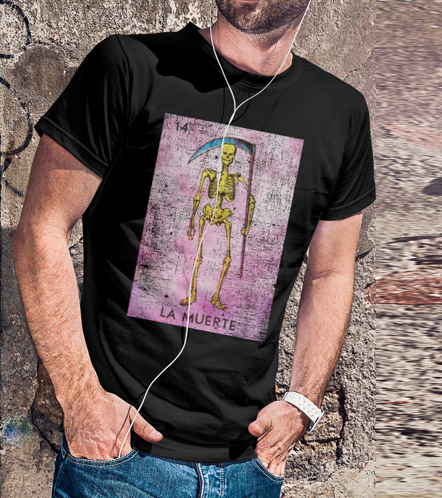 La Muerte Loteria Card 14 Skeleton With Scythe Mexican T-Shirt