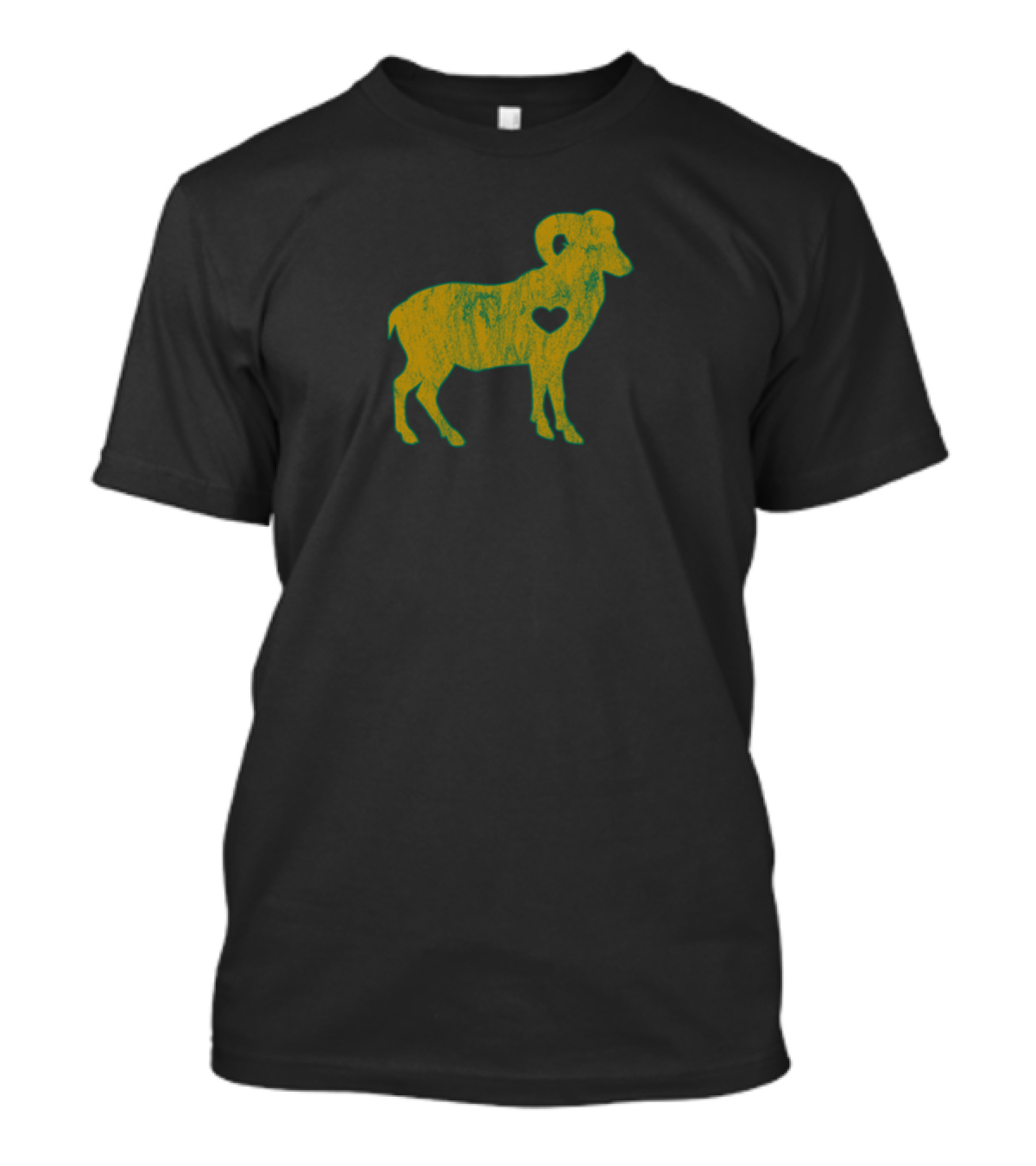 Rams Love Gold Green Big Horned Wild Goats Heart T-Shirt