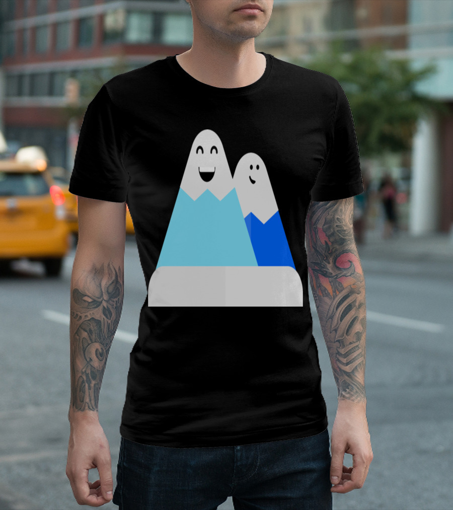 Two Happy Mountains with Smiling Faces Cartoon T-Shirt