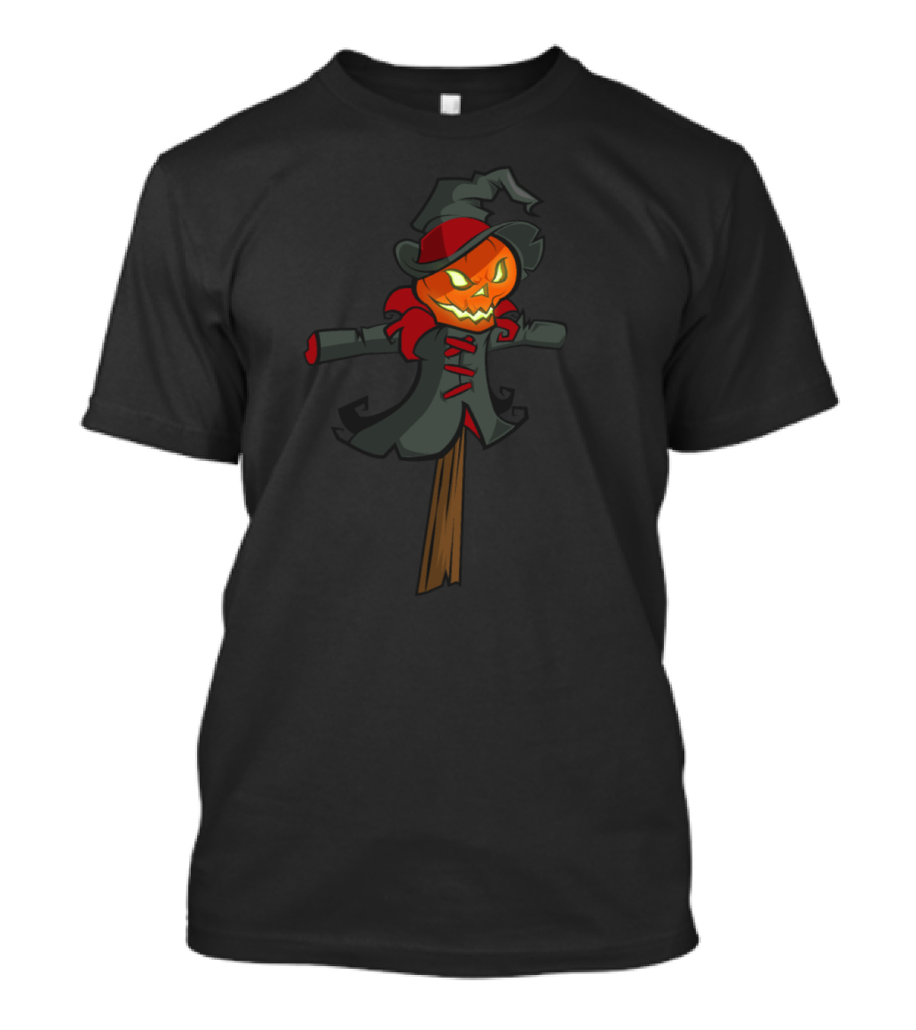 Halloween Scarecrow Pumpkin Head Witch Hat Cloak And Glowing Eyes T-Shirt