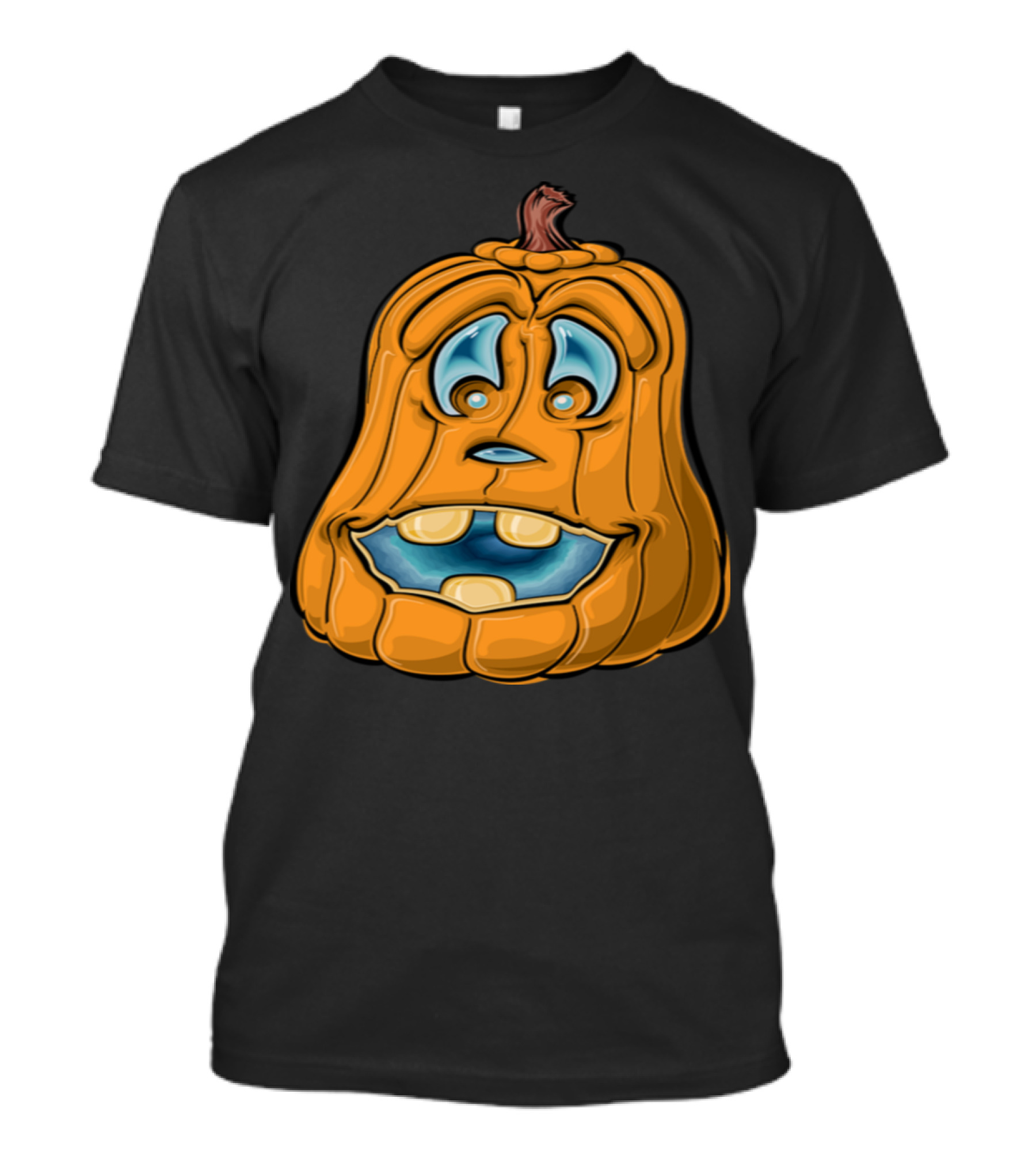 Happy Halloween Funny Pumpkin Face With Blue Eyes And Big Smile T-Shirt