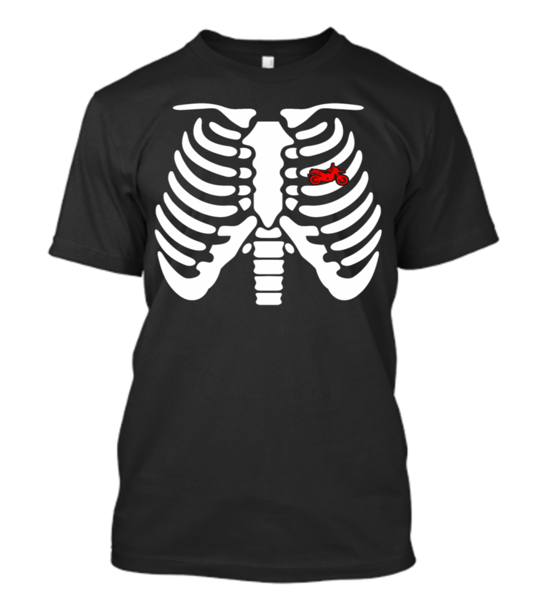 Halloween Skeleton Rib Cage With Red Motorcycle T-Shirt