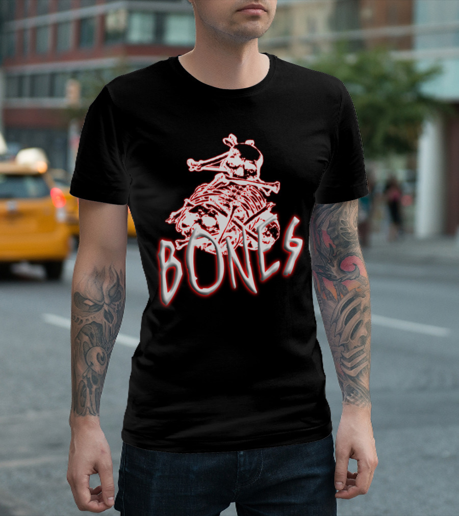 Bones Skull Skeleton Red Outline T-Shirt