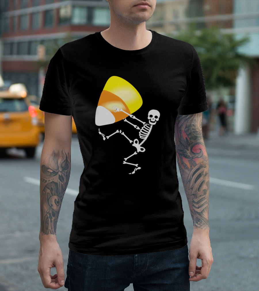 Skeleton Holding Giant Candy Corn T-Shirt