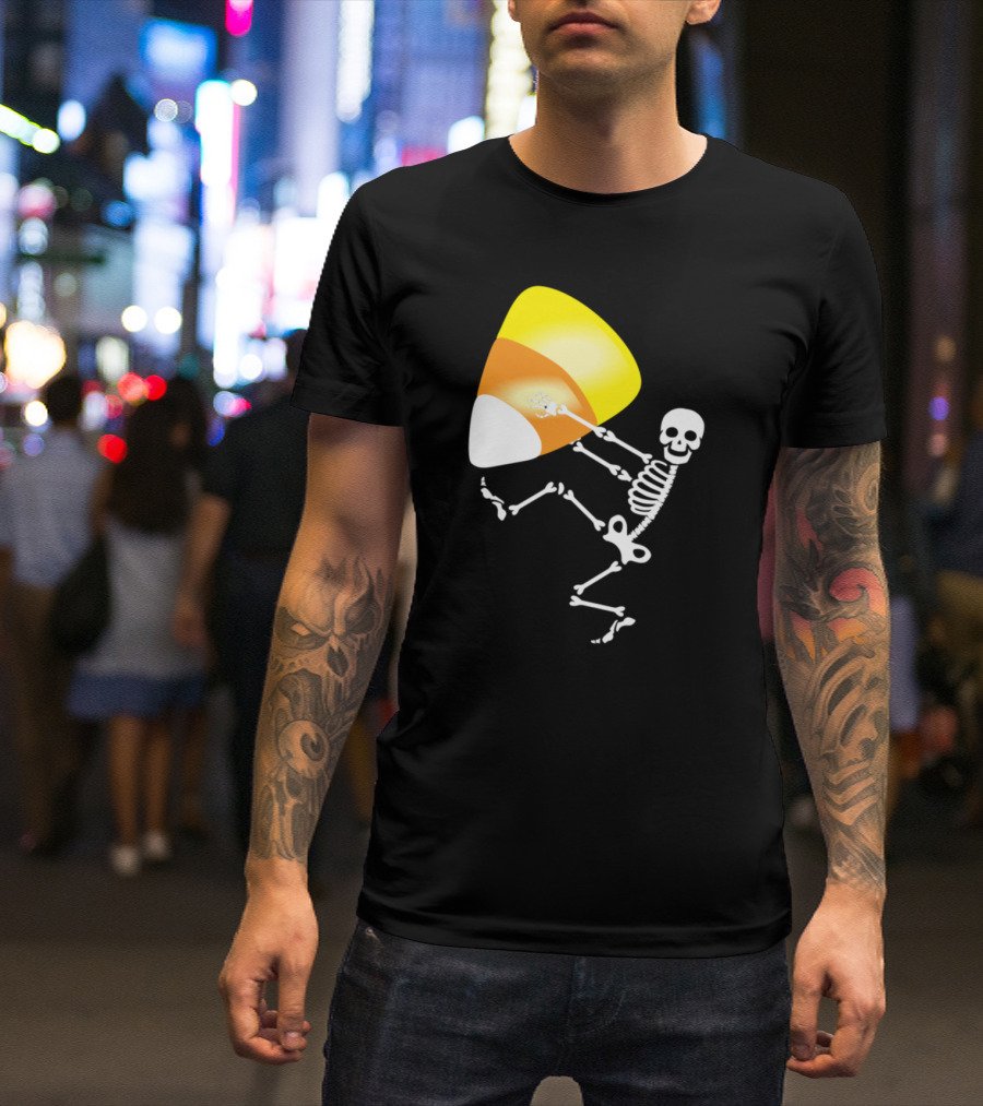 Skeleton Holding Giant Candy Corn T-Shirt