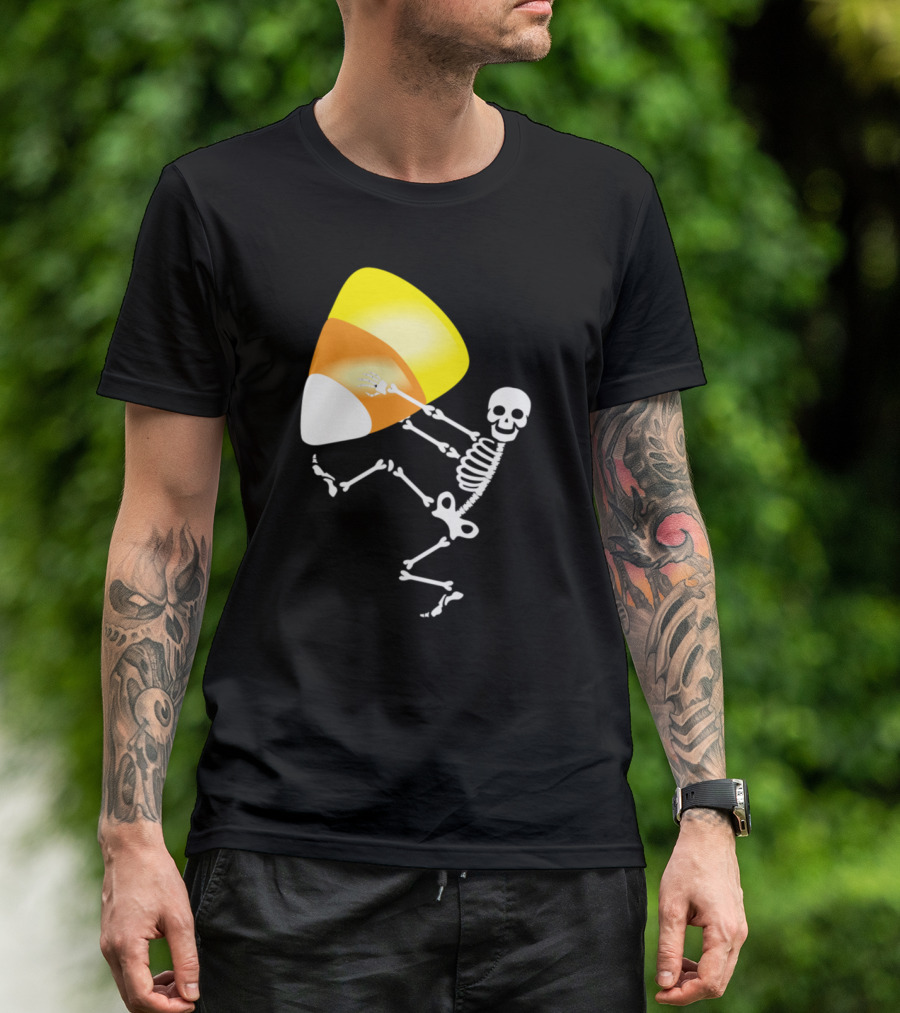 Skeleton Holding Giant Candy Corn T-Shirt
