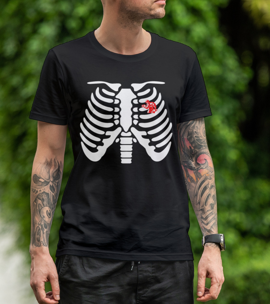 Halloween Skeleton Weight Lifting Ribcage Red Lifter Icon Novelty T-Shirt