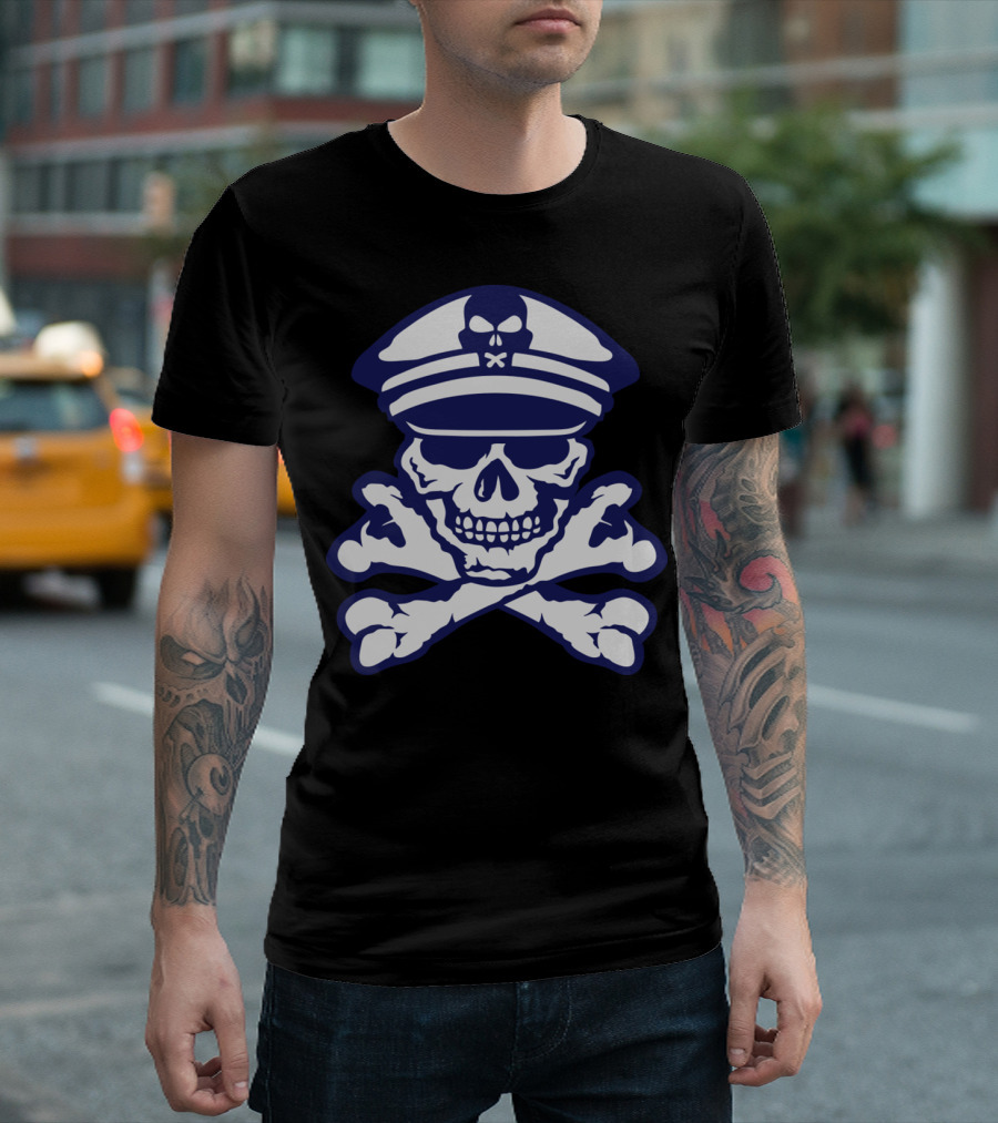 Navy Skull Crossbones Skeleton Captain Hat 903 T-Shirt