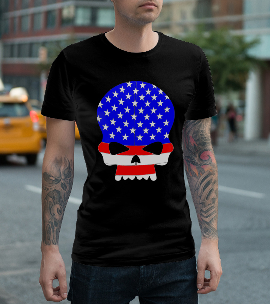 USA Flag Skull Skeleton T-Shirt