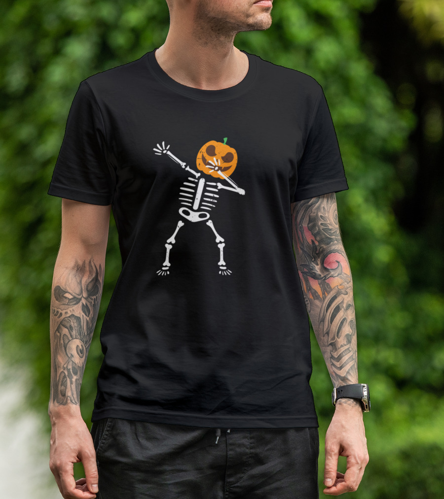 Halloween Skeleton Pumpkin Head Dab T-Shirt