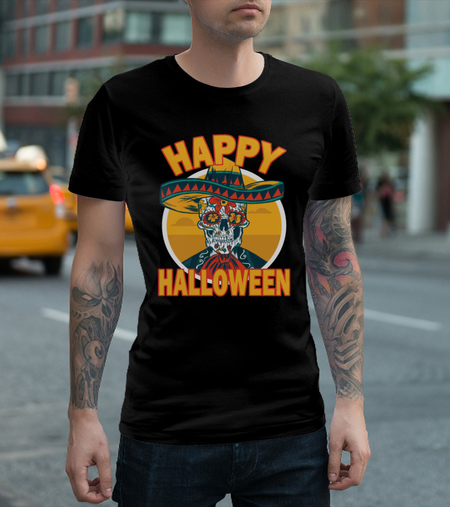Happy Halloween Skeleton Sombrero Day of the Dead T-Shirt