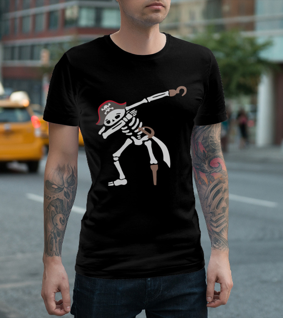 Dabbing Skeleton With Pirate Hat And Hook T-Shirt
