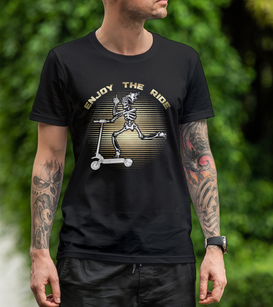 Enjoy The Ride Scootering Skeleton Flip T-Shirt