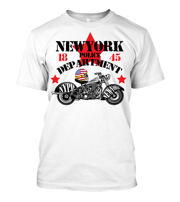 NEWYORK Police Department 1845 NYPD Motorcycle Skull Helmet Stars T-Shirt