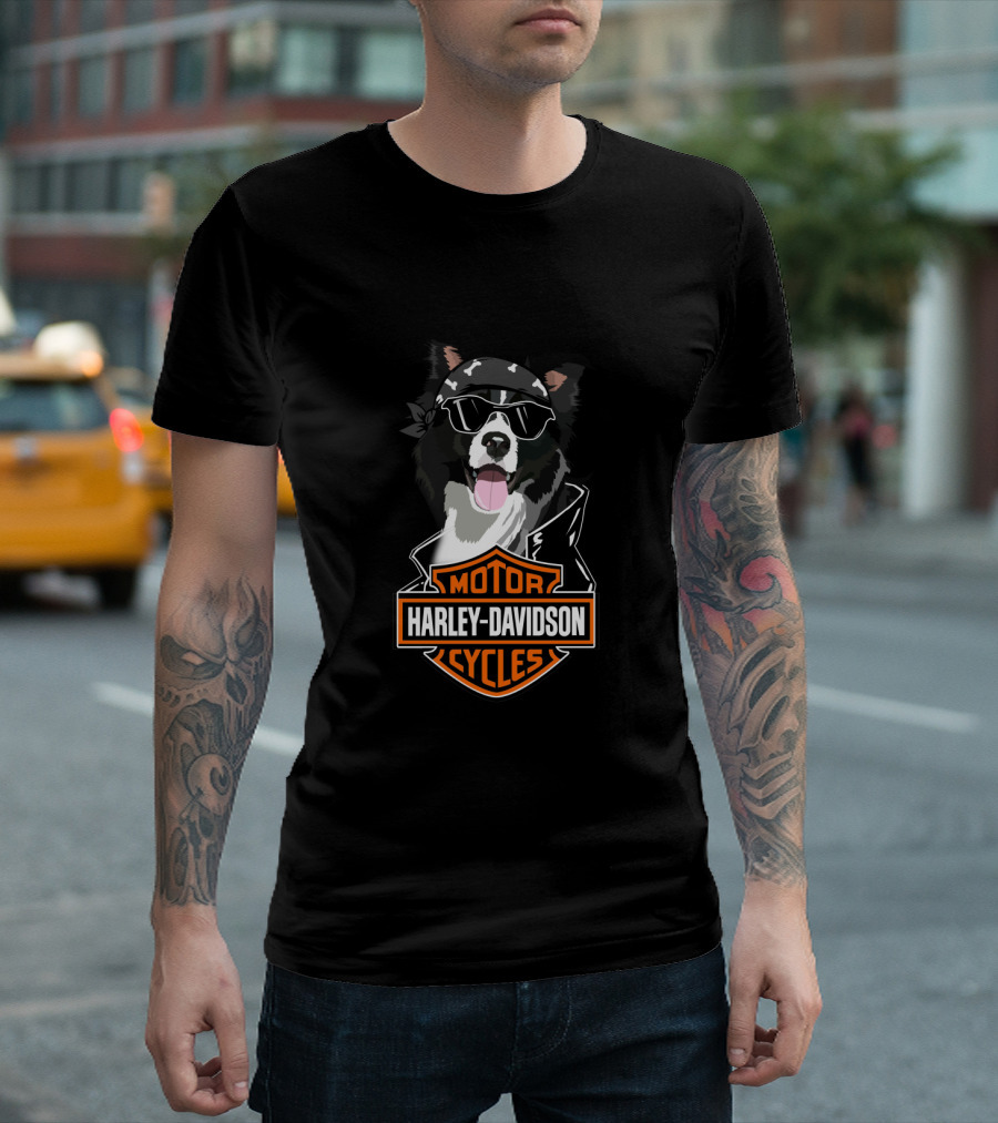 Border Collie Harley Davidson Motorcycles T-Shirt