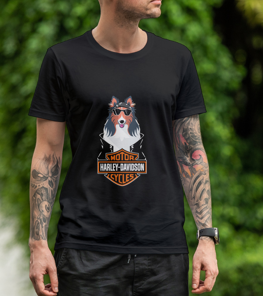 Collie Harley Davidson Motorcycles T-Shirt