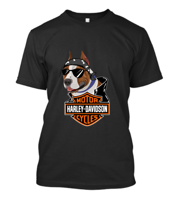 Harley Davidson Motorcycles American Staffordshire Terrier Biker T-Shirt