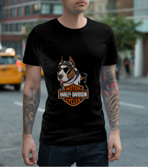 Harley Davidson Motorcycles American Staffordshire Terrier Biker T-Shirt