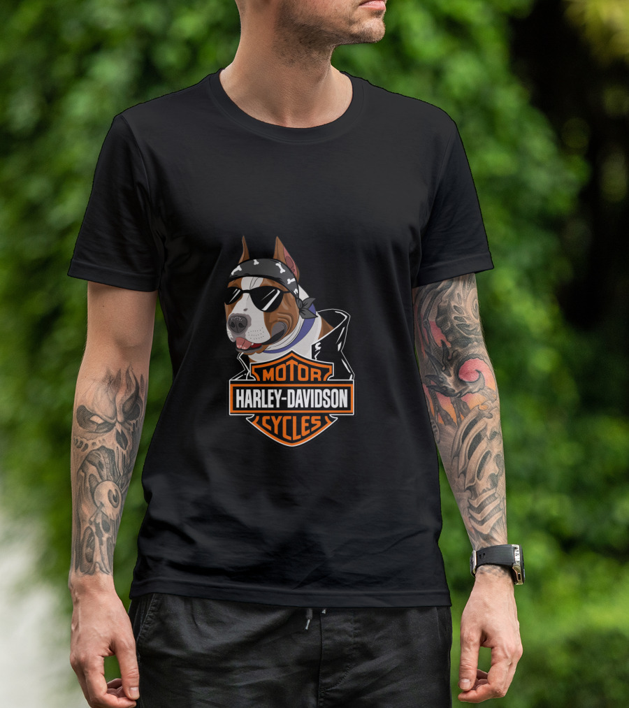 Harley Davidson Motorcycles American Staffordshire Terrier Biker T-Shirt