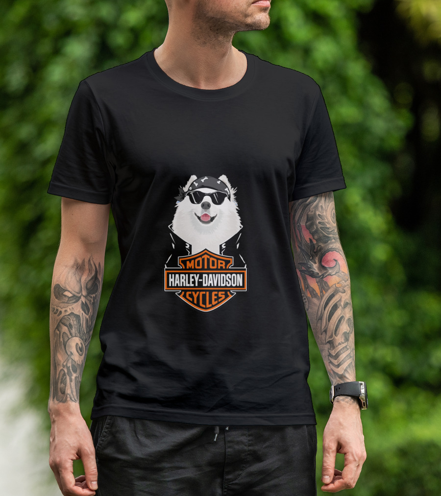 Samoyed Wearing Sunglasses Harley Davidson Motorcycles T-Shirt