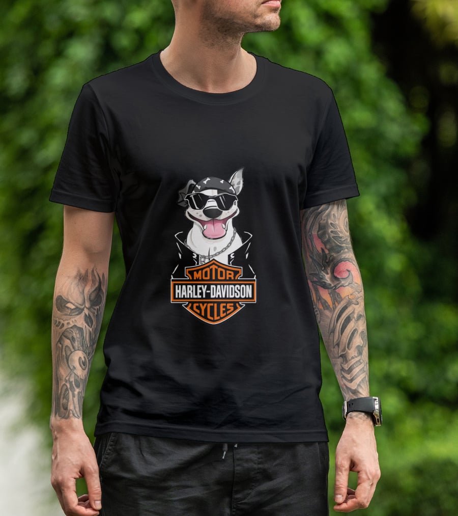 Harley Davidson Motor Cycles Staffordshire Bull Terrier Motorcycle T-Shirt