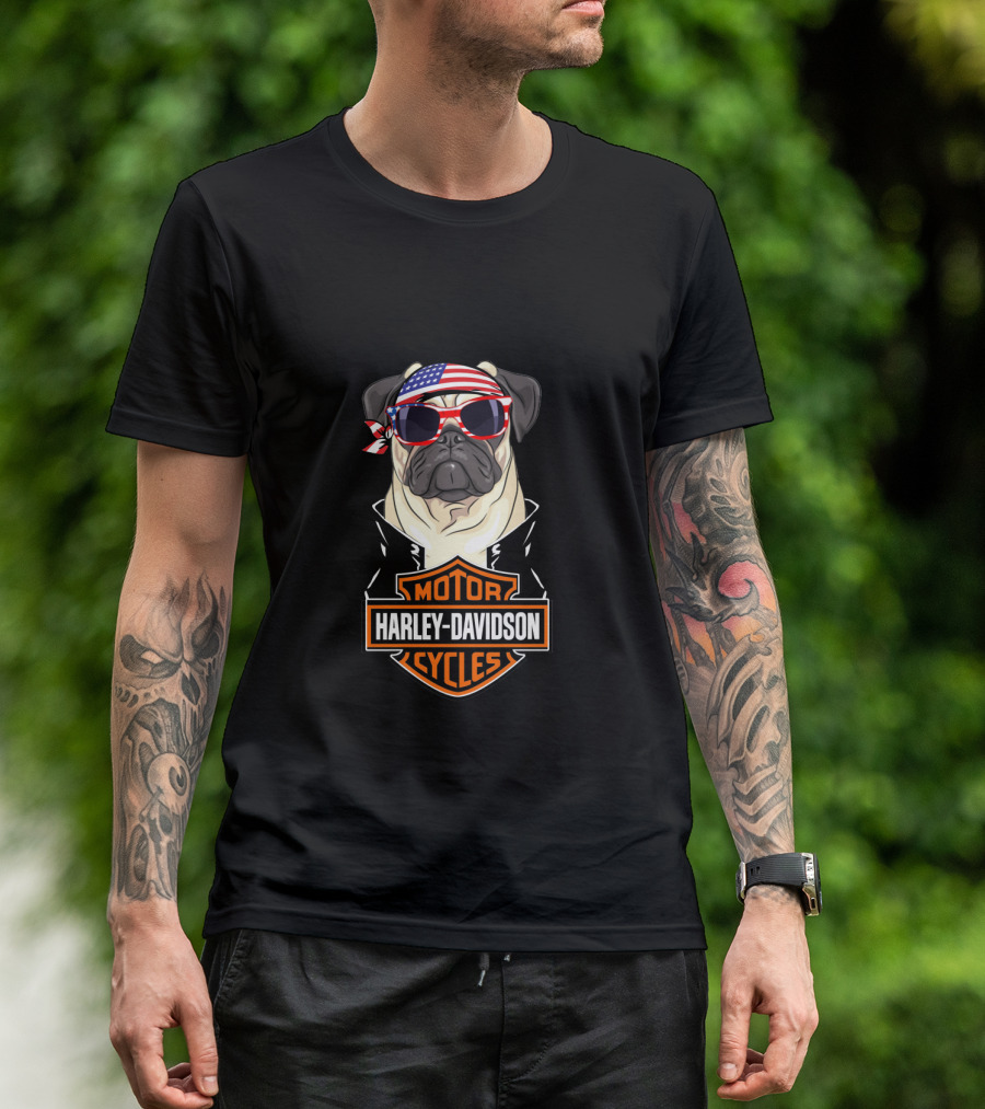 Harley Davidson Usa Pug Motorcycles T-Shirt