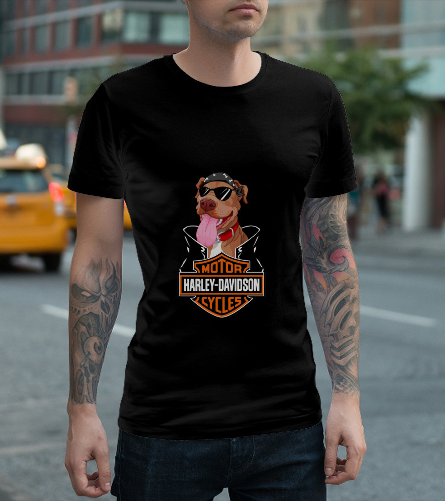 Harley Davidson American Pit Bull Terrier Biker T-Shirt