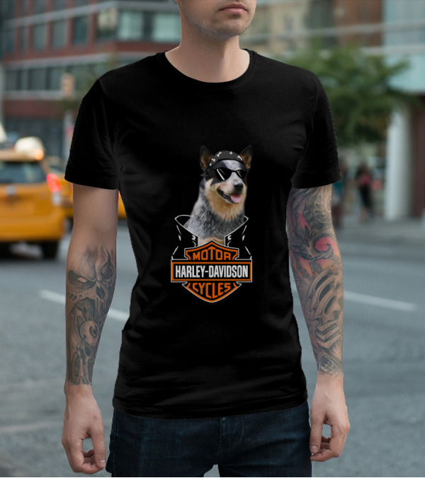 Harley Davidson Blue Heelers Biker Dog T-Shirt
