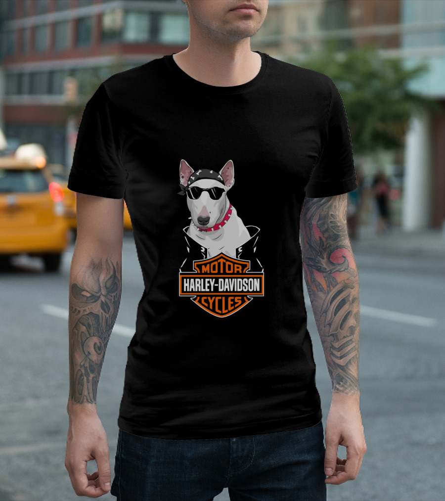 Bull Terrier Harley Davidson Motorcycles Biker T-Shirt