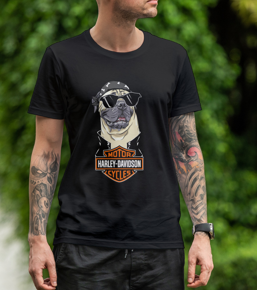 Bullmastiff Harley Davidson Motorcycles Biker Cool Dog T-Shirt