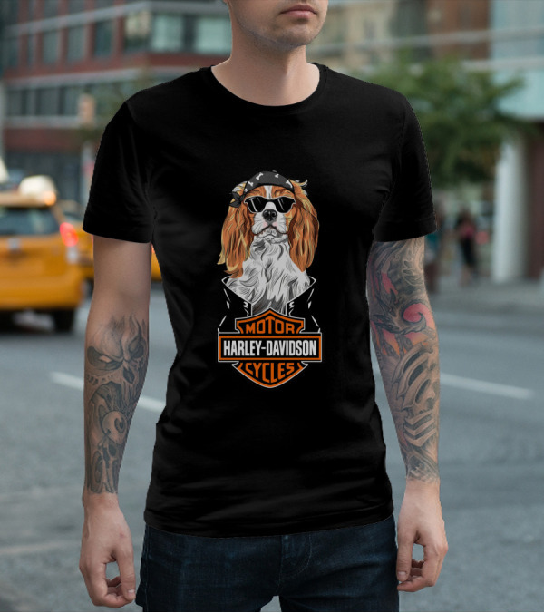 Cavalier King Charles Spaniel Harley Davidson Motorcycles T-Shirt