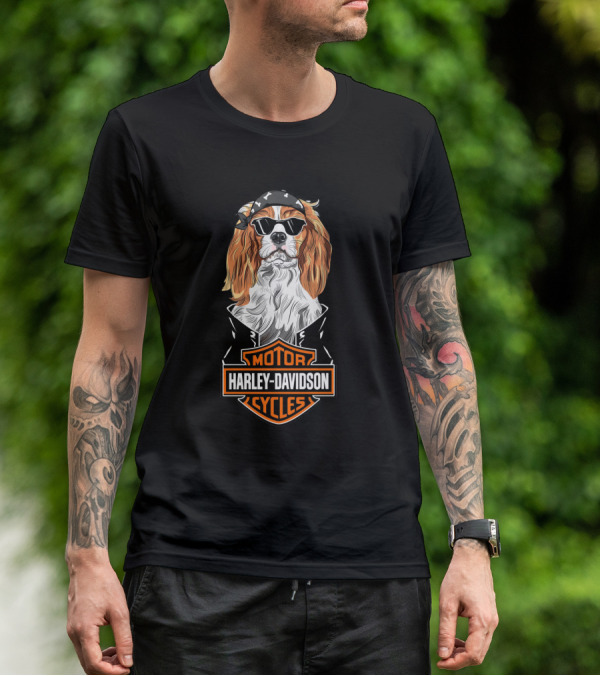 Cavalier King Charles Spaniel Harley Davidson Motorcycles T-Shirt