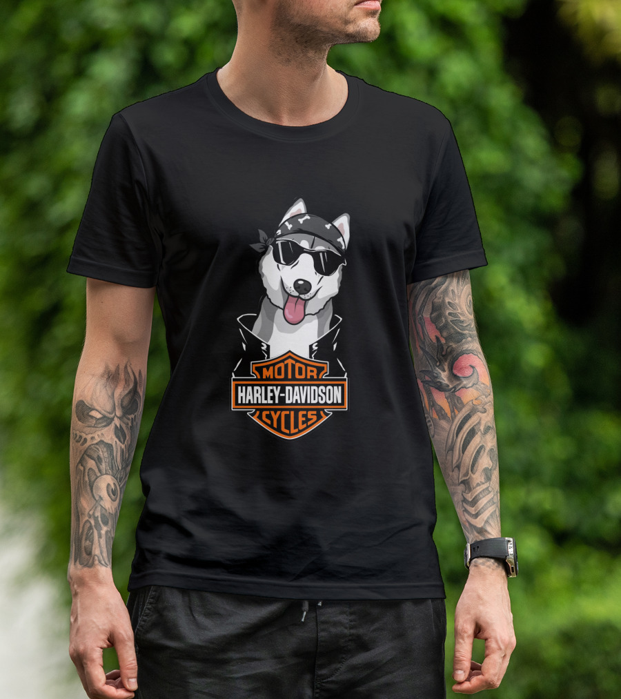 Harley Davidson Motor Cycles Siberian Husky Biker T-Shirt