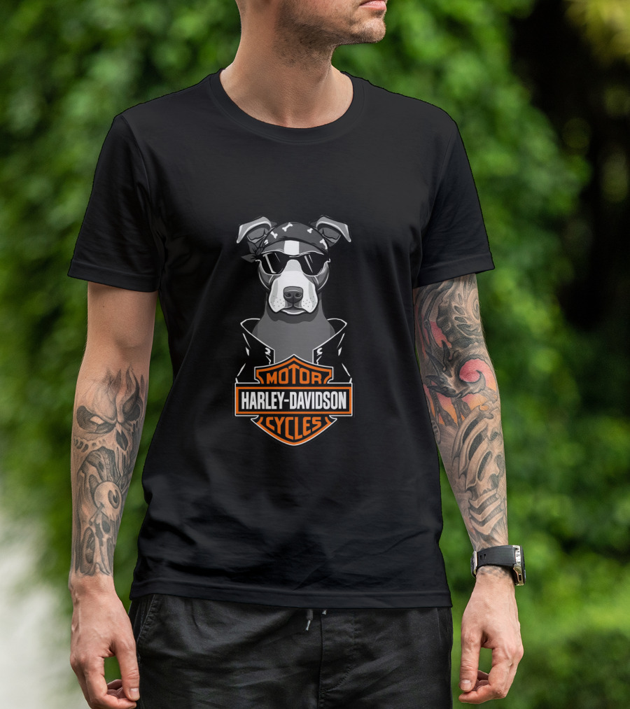 American Staffordshire Terrier Harley Davidson Motorcycles Biker T-Shirt