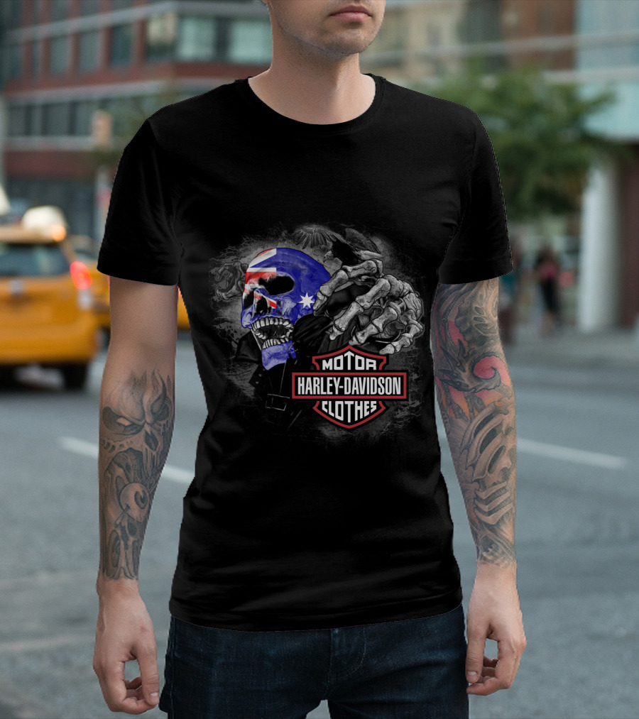 Harley Davidson Australia Skull Flag Motif T-Shirt