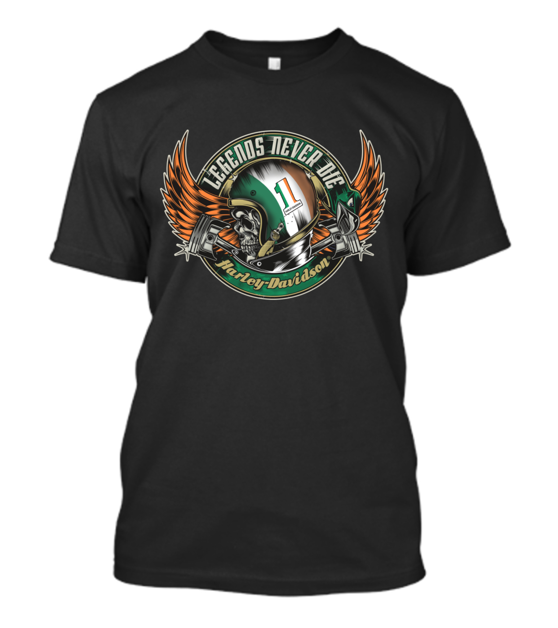 Legends Never Die Ireland Flag Harley Davidson Skull T-Shirt