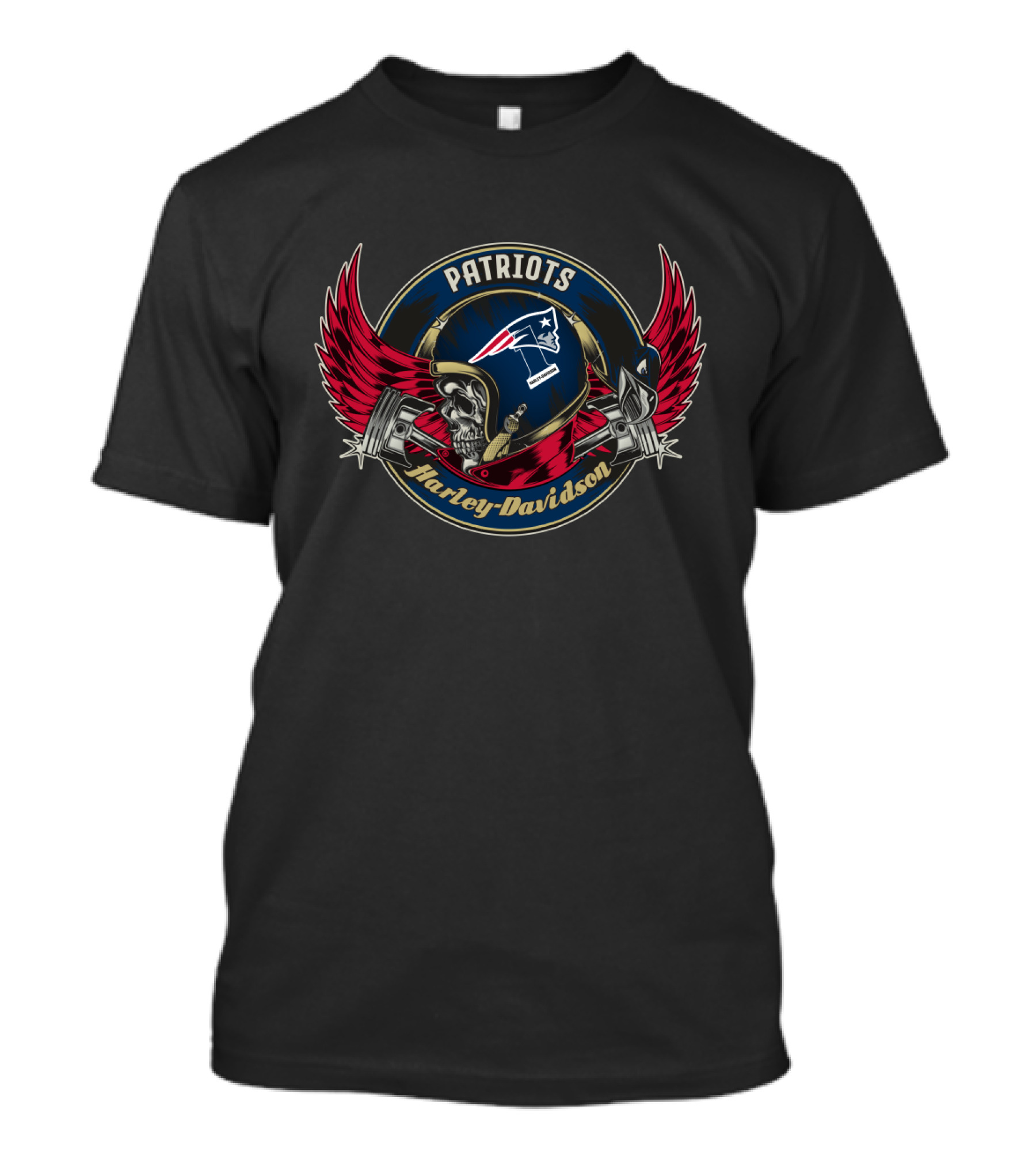 Patriots Harley Davidson Skull Helmet Wings T-Shirt