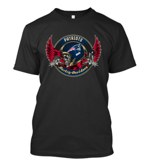 Patriots Harley Davidson Skull Helmet Wings T-Shirt