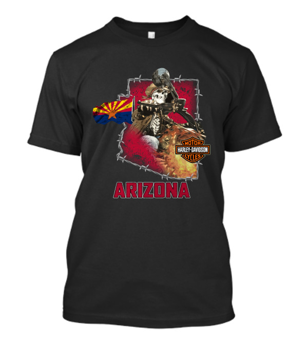 Arizona Harley Davidson Motorcycles Skeleton With State Flag T-Shirt