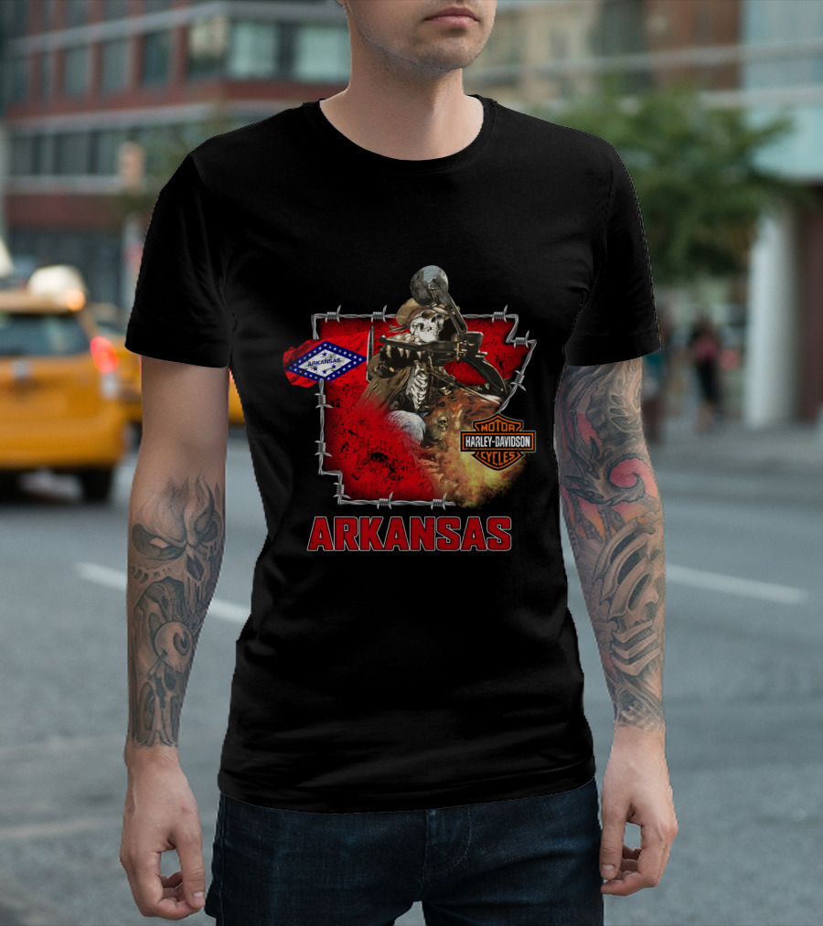 Arkansas Harley Davidson Motorcycles Skeleton Rider T-Shirt